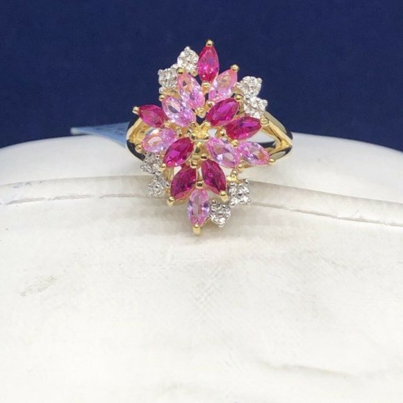 14k Gold  Ruby & Sapphire Cluster Ring - Size 6 MSRP $225 - Picture 4 of 4